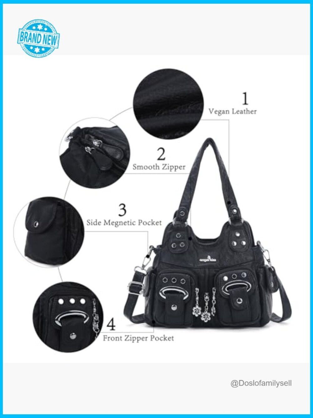Washed Vegan Leather Hobo Bag Multi-Pocket Crossbody Purse Y2K Style Adjustable - Picture 6 of 7